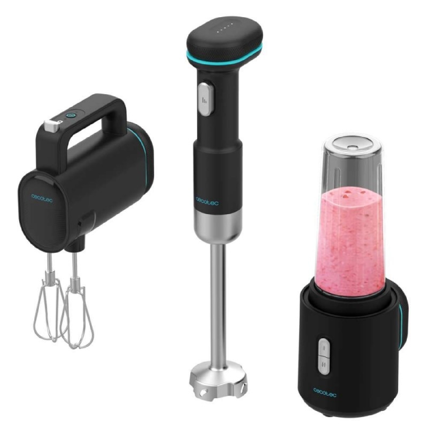 Cecotec Batidoras de Mano Portátil BlendGo Pack. 180W, Batería con Carga 2h, 30min Uso, Indicador Batería, Accesorios Completos