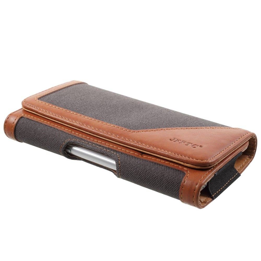 Funda Cinturon para Samsung Galaxy A52 5G (2021) con Clip Metalico Textil-Piel Horizontal - Marrón