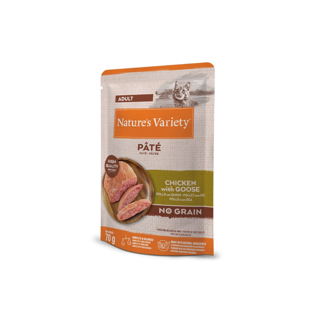 NATURE´S VARIETY No Grain Paté (70 gr) - Comida Húmeda para Gatos Adultos Sin Cereales Cocinada al Vapor (Pollo, Pollo con Ganso, Buey y Pollo ó Pavo)