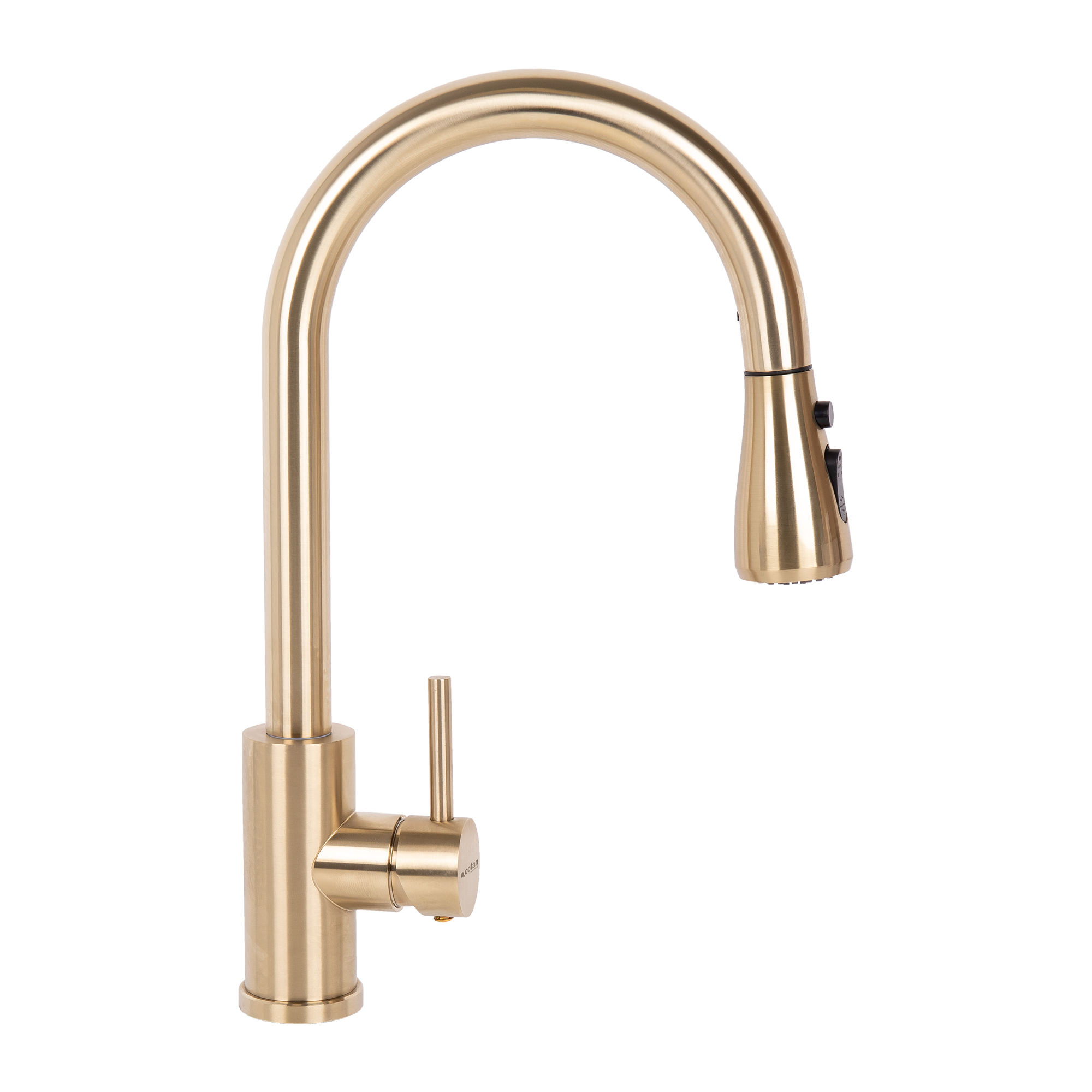Cofan Grifo de cocina dorado extensible con 3 funciones | Material: acero inoxidable 304 cepillado | Rociador ABS cromado | Giro 360° | Cartucho cerámico Ø35 mm