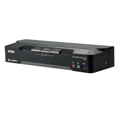 ATEN 2-PORT 4K DISPLAYPORT DUAL DISPLAY MINI-MATRIX BOUNDLESS KVM SWITCH WITH USB PERIPHERAL SUPPORT (CM1942-AT-G)
