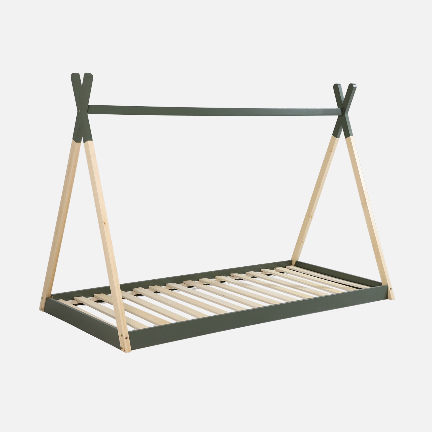 sweeek - Cama tipi infantil de pino natural con base, 90cm , Tobias , 196x100x136