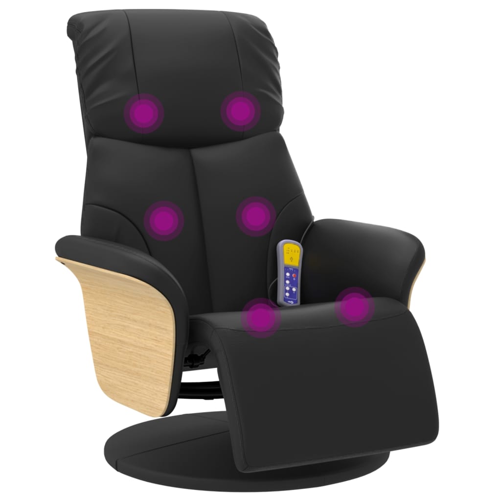 vidaXL Sillón reclinable masaje con reposapiés cuero sintético negro