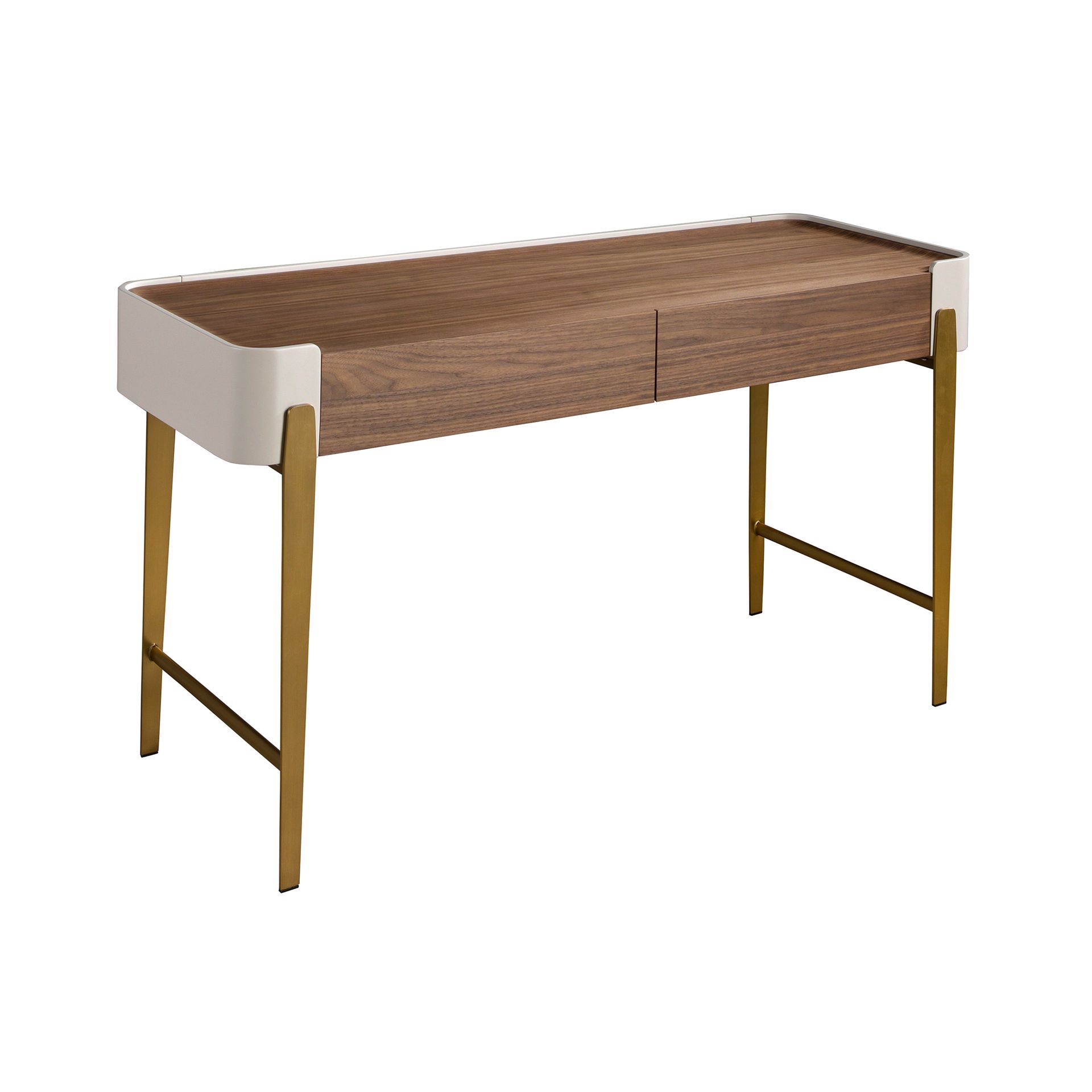 Ángel Cerdá - Escritorio en Madera Nogal y Beige con 2 Cajones y Patas de Acero Dorado - Diseño Moderno y Funcional para Despacho o Vestidor - 196 x 62 x 76 cm