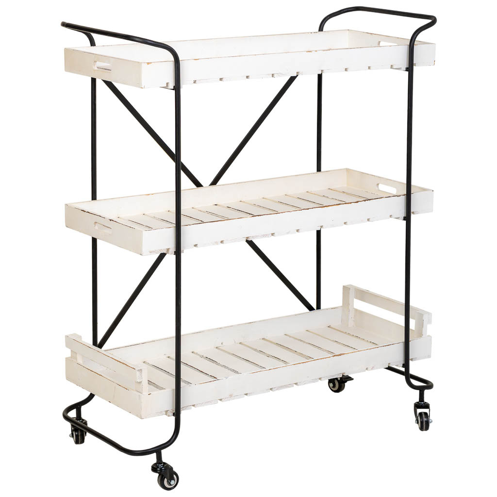 Wonderlust Deco - Carro de madera blanca con 3 bandejas 89x38x110h cm Blanco 89x38x110h cm