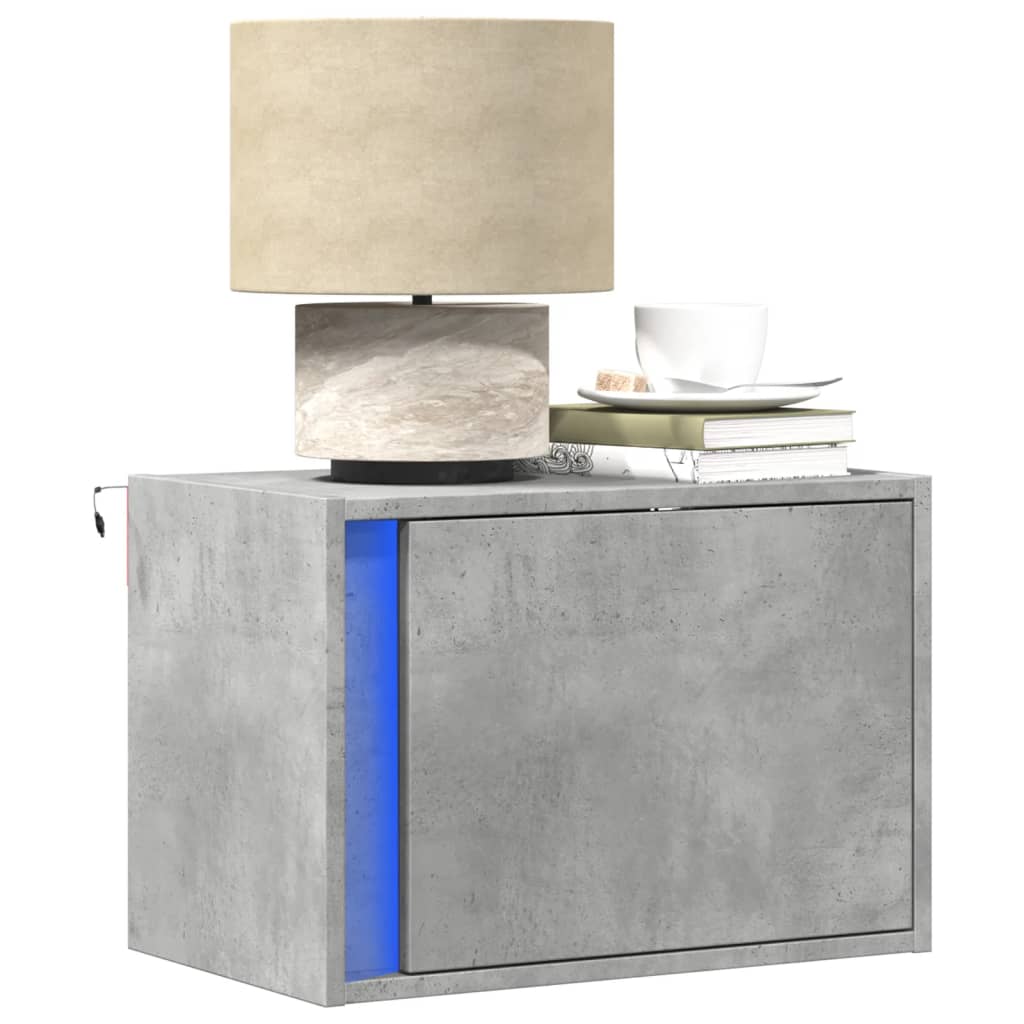 vidaXL Mesitas de noche de pared con luces LED 2 unidades en color Blanco/Negro/Gris hormigón y más | estructura resistente ideal para salón dormitorio o estudio