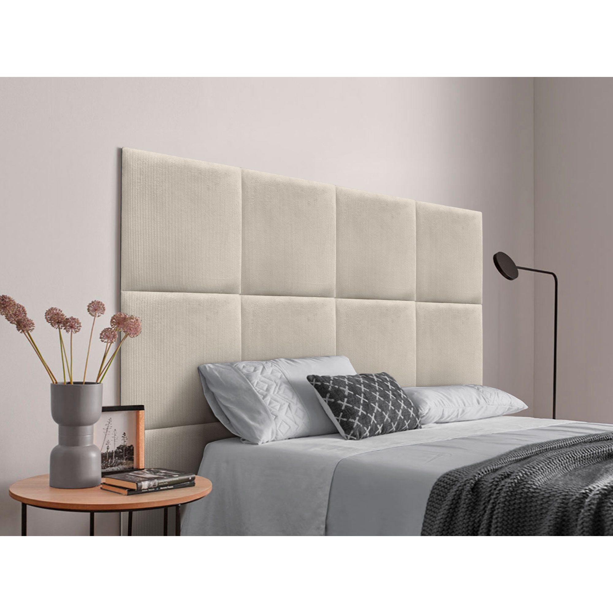DHOME Cabecero Tapizado Compuesto de Paneles Autoadhesivos Intercambiables de Pana Premium Cama Lujo Dormitorio Acolchado