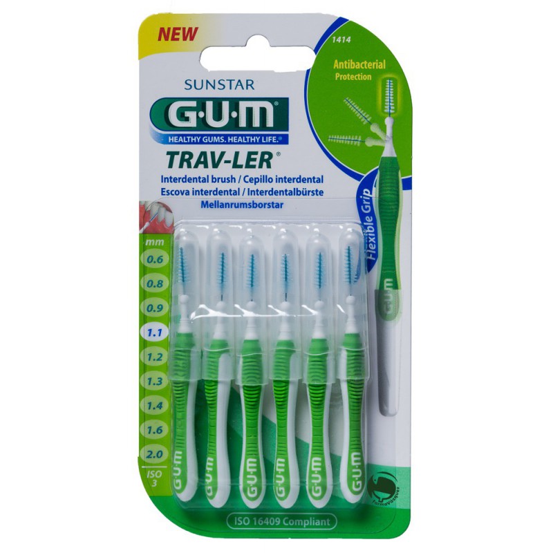 GUM 1414 CEPILLO INTERDENTAL TRAV-LER ULTRAFINO 1.1 MM CONICO 6U