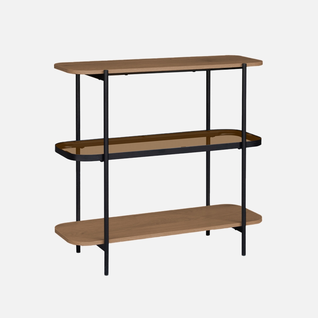 sweeek - Estantería, biblioteca de vidrio, decoración de madera y metal, 3 niveles , Smooky , 90x34x84