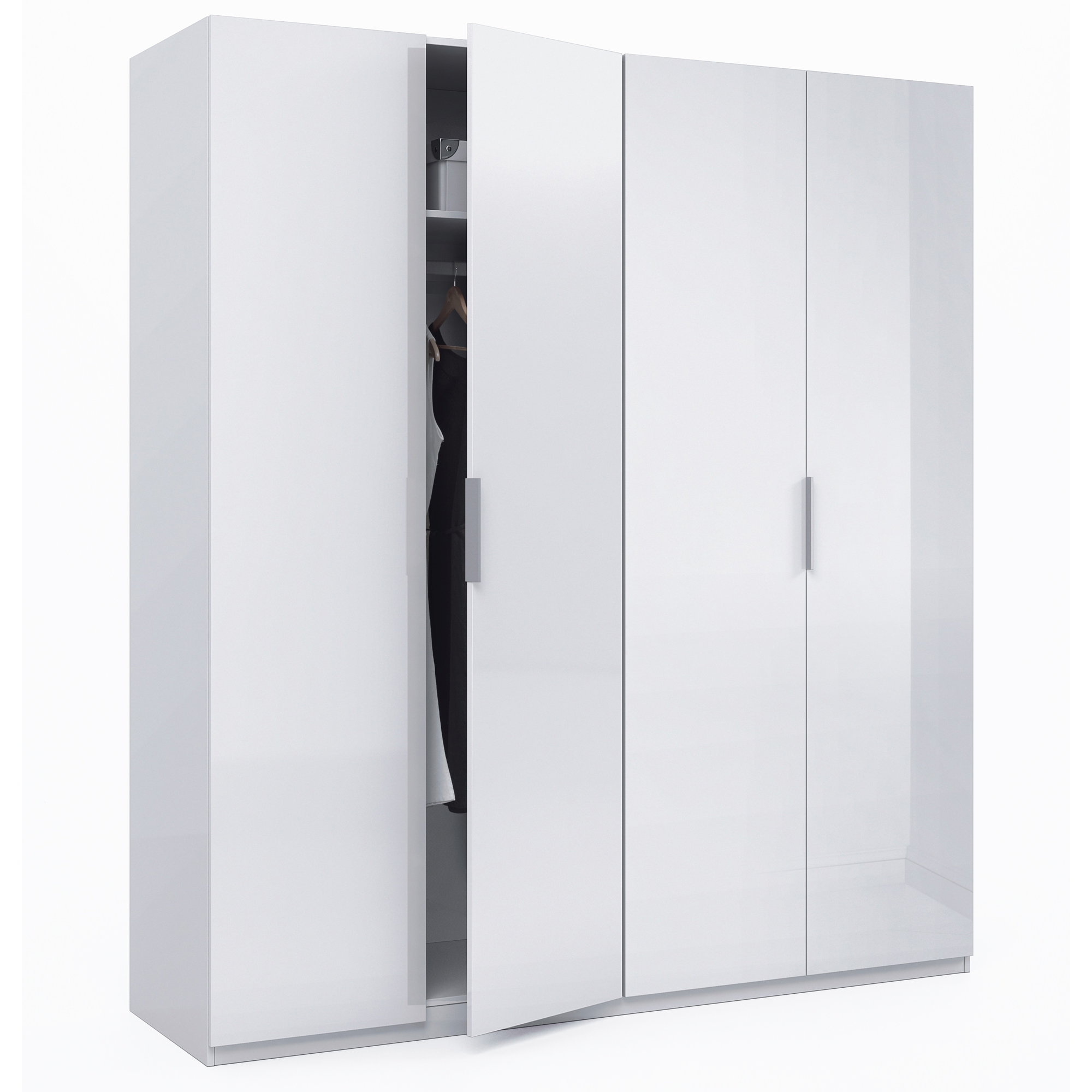 VS Venta-Stock Armario ropero Madrid 4 Puertas Color Blanco Brillo, 180 cm Ancho 52 cm Profundo 200 cm Alto