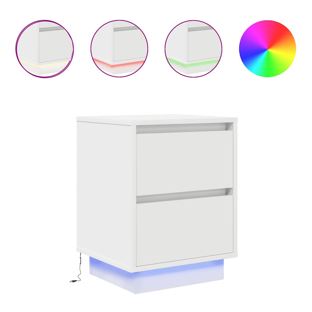 vidaXL Mesillas de noche con luces LED 2 uds blanco 38x34x50 cm