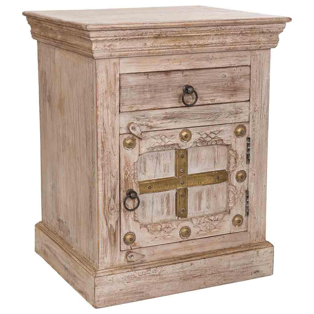 Wonderlust Deco - Mesita de madera artesanal beige, 53x45x66h cm Beige 53x45x66h cm