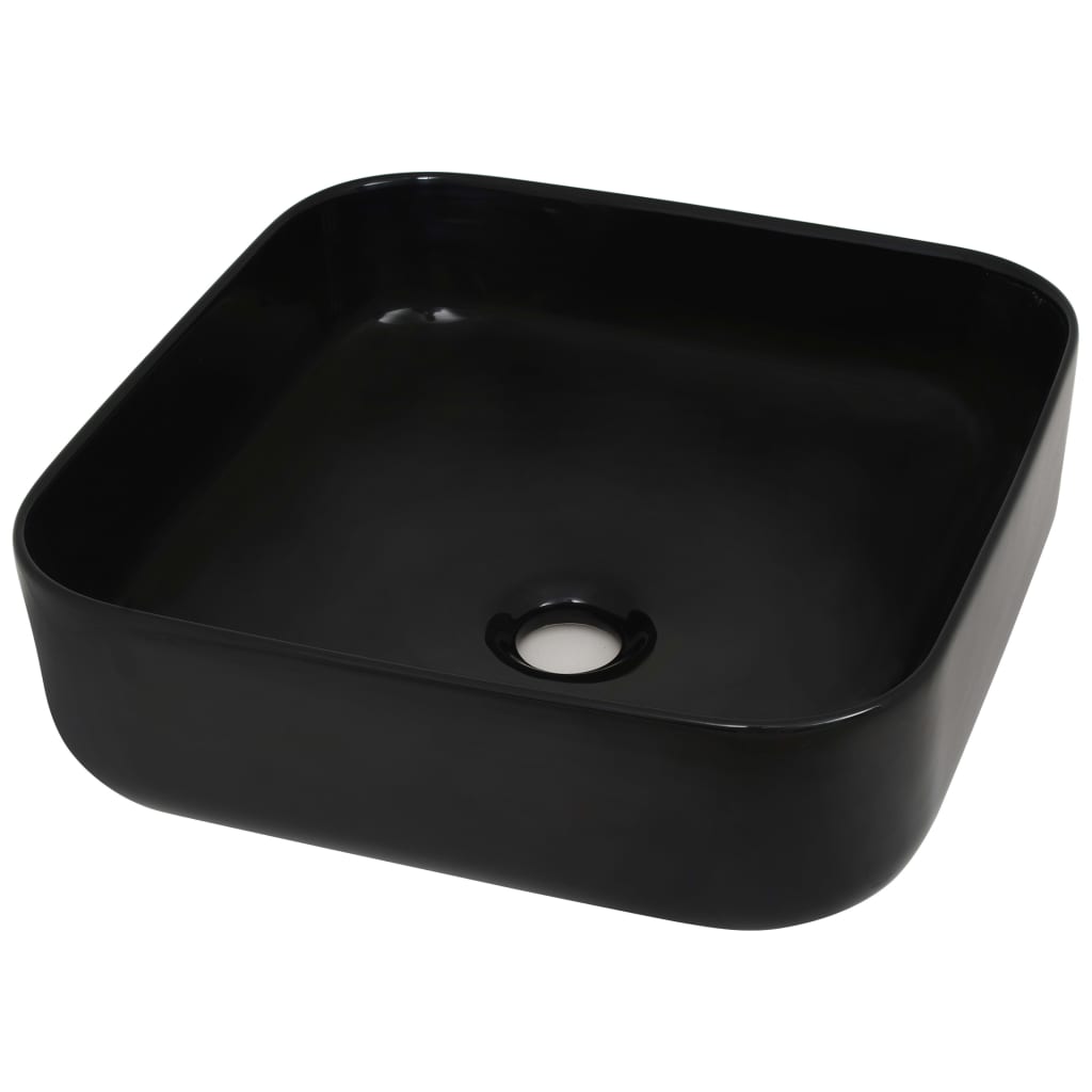 vidaXL Lavabo cuadrado de cerámica negro 38x38x13,5 cm