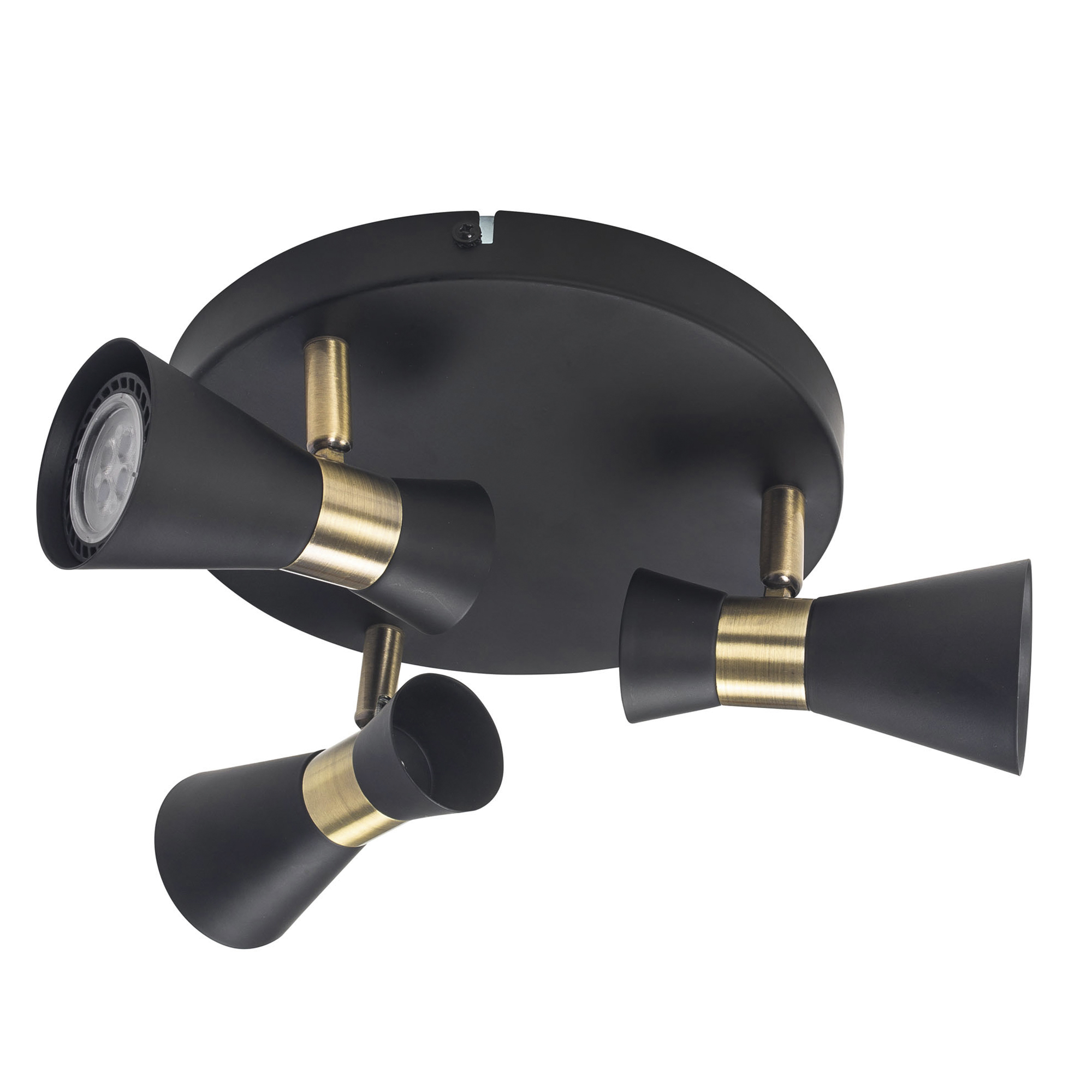 Forlight Eufo plafón triple en negro con acabado en oro para bombilla GU10