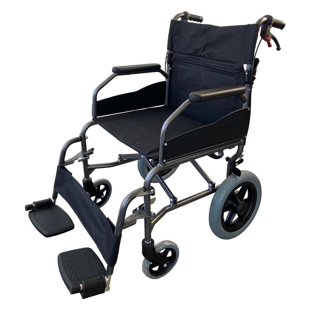 Mobiclinic Silla de Ruedas de tránsito Museo Plegable Aluminio Ultraligera Freno en manetas Respaldo abatible Asiento 45 cm Reposapiés Reposabrazos Color Negro