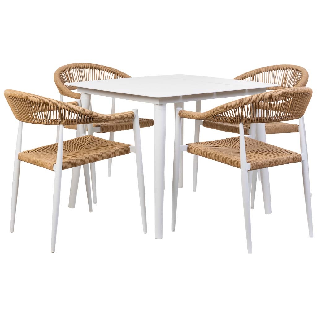 Wonderlust Deco - Conjunto de mesa y 4 sillas beige, mesa:90x90x74.silla(4):56x60x78 Beige mesa:90x90x74,silla(4):56x60x78h cm