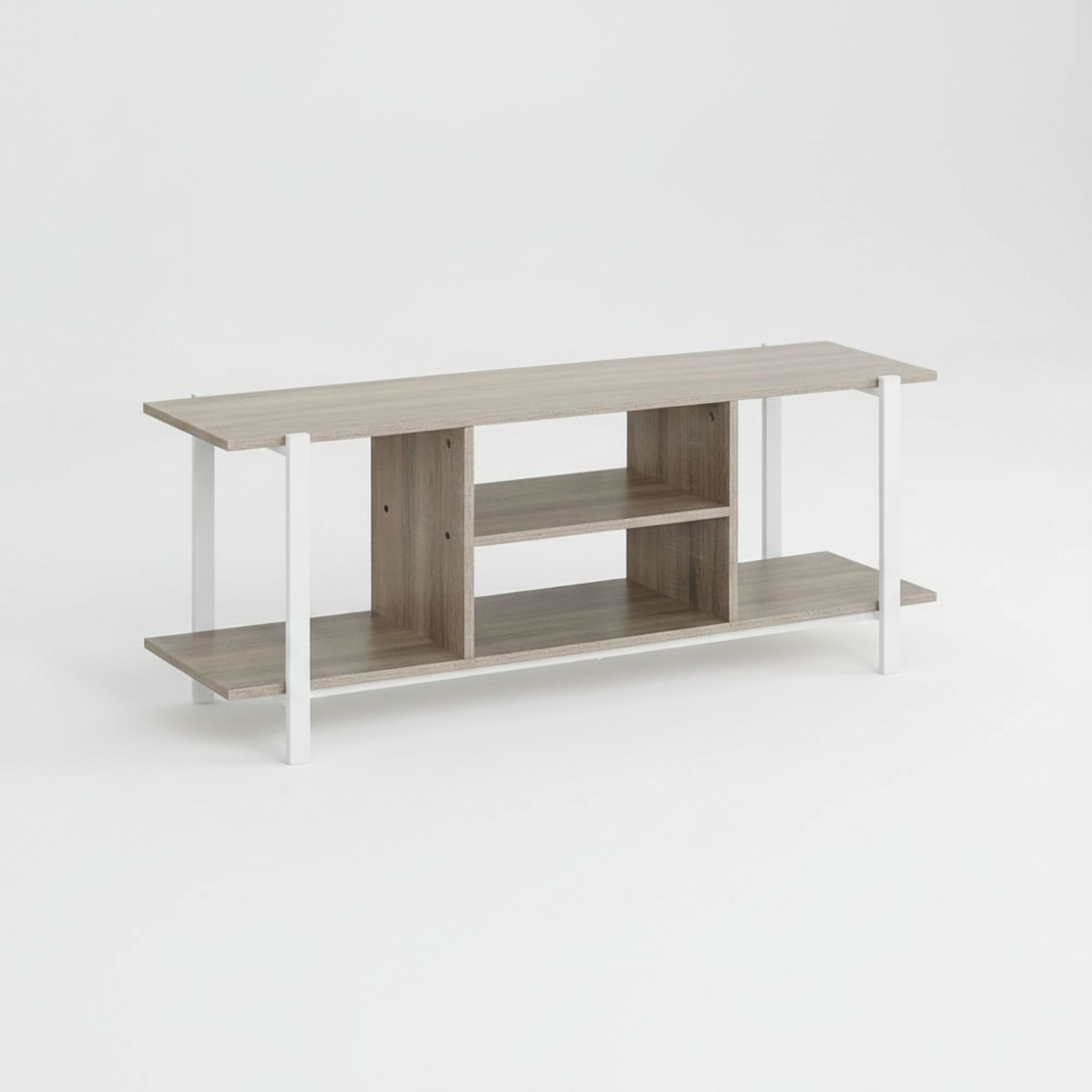 MOBLEKIT | Mesas de Centro y Muebles Auxiliares Bajos de Metal y Madera, Mesas Rectangulares o Estanterías de Dos Niveles con Compartimentos, Muebles Modernos para Salón, Dormitorio u Oficina
