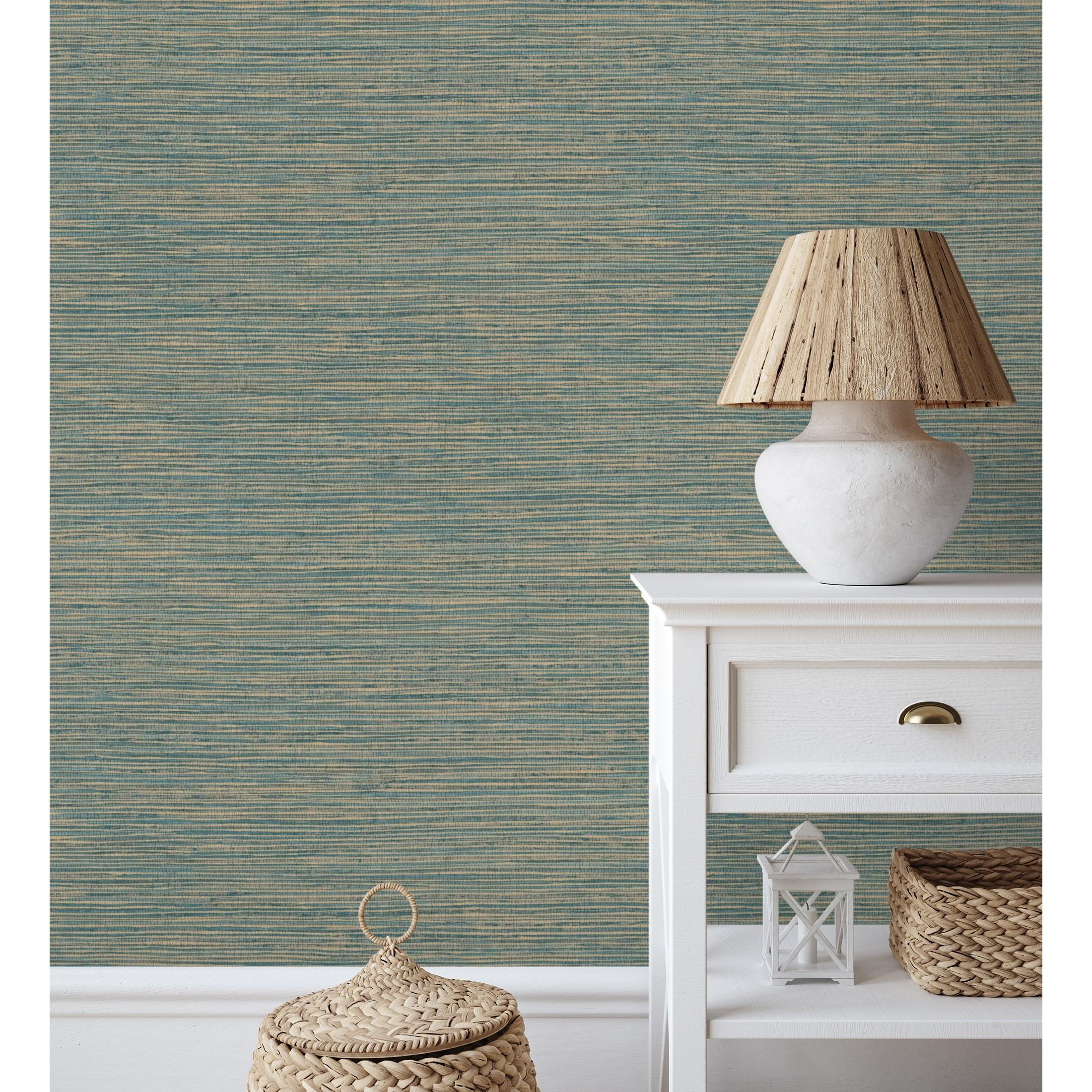 Papel pintado vinílico ecológico con textura de fibras de cáñamo fondo turquesa - Sisay Texture 681834 de GAULAN - Rollo de 10 m x 0,52 m