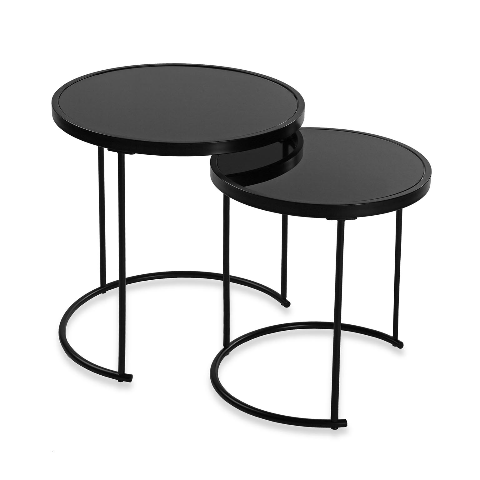Versa Crystel Mesa Auxiliar para el Salón, la Habitación o la Cocina. Moderna Mesilla Baja, Set de 2, Medidas (Al x L x An) 50 x 50 x 50 cm, Cristal y Metal, Color Negro