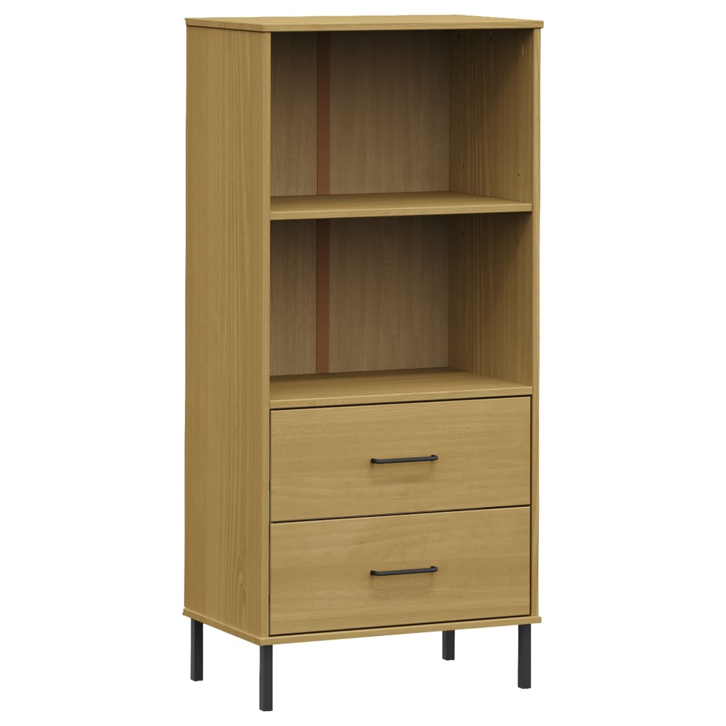 Vidaxl Librería OSLO con 2 Cajones de Madera Maciza 60x35x128,5 Cm - Marrón Gris Blanco