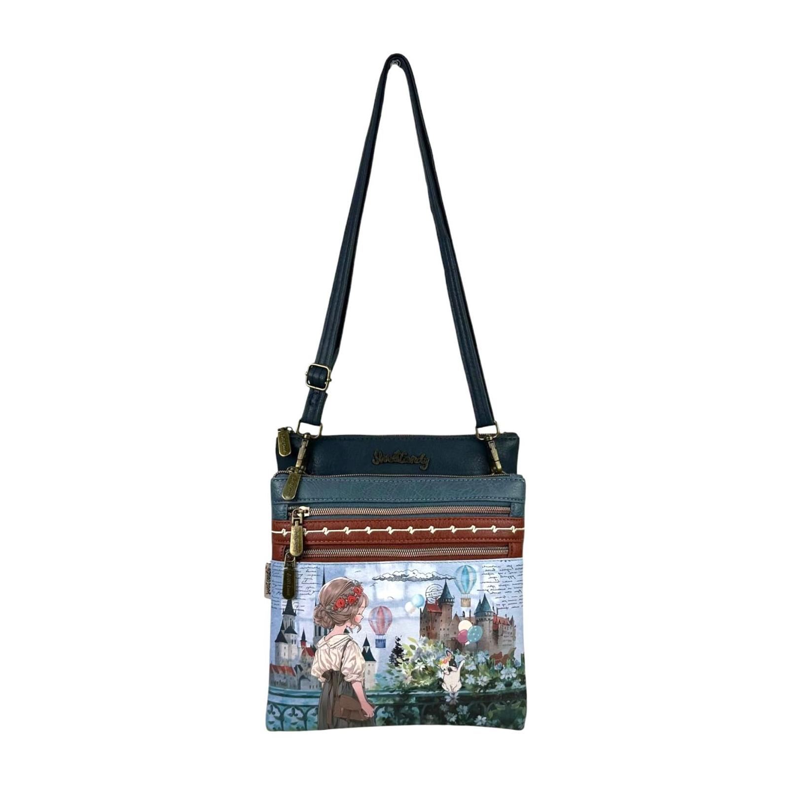 Sweet Candy - Bolso bandolera de Diseño con Dibujo de Muñecas, doble compartimento principal, asas ajustables y bolsillo frontal