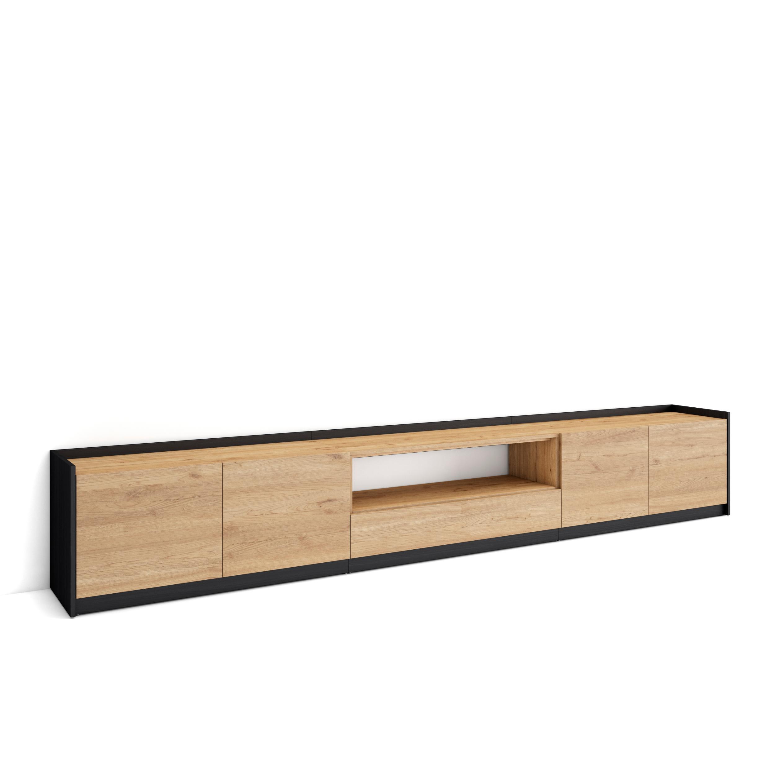 Skraut Home, Mueble TV, Televisión, Muebles de salón, almacenaje, 310x37x50 cm, Para TV hasta 80", Con almacenamiento
