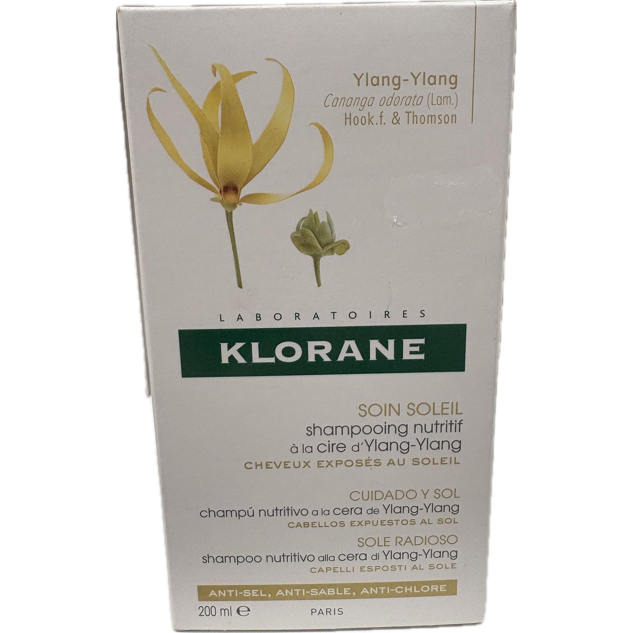 Klorane Champú Nutritivo a la Cera de Ylang-Ylang 200ml - Protección Solar Capilar: Anti-Sal, Anti-Cloro y Anti-Arena
