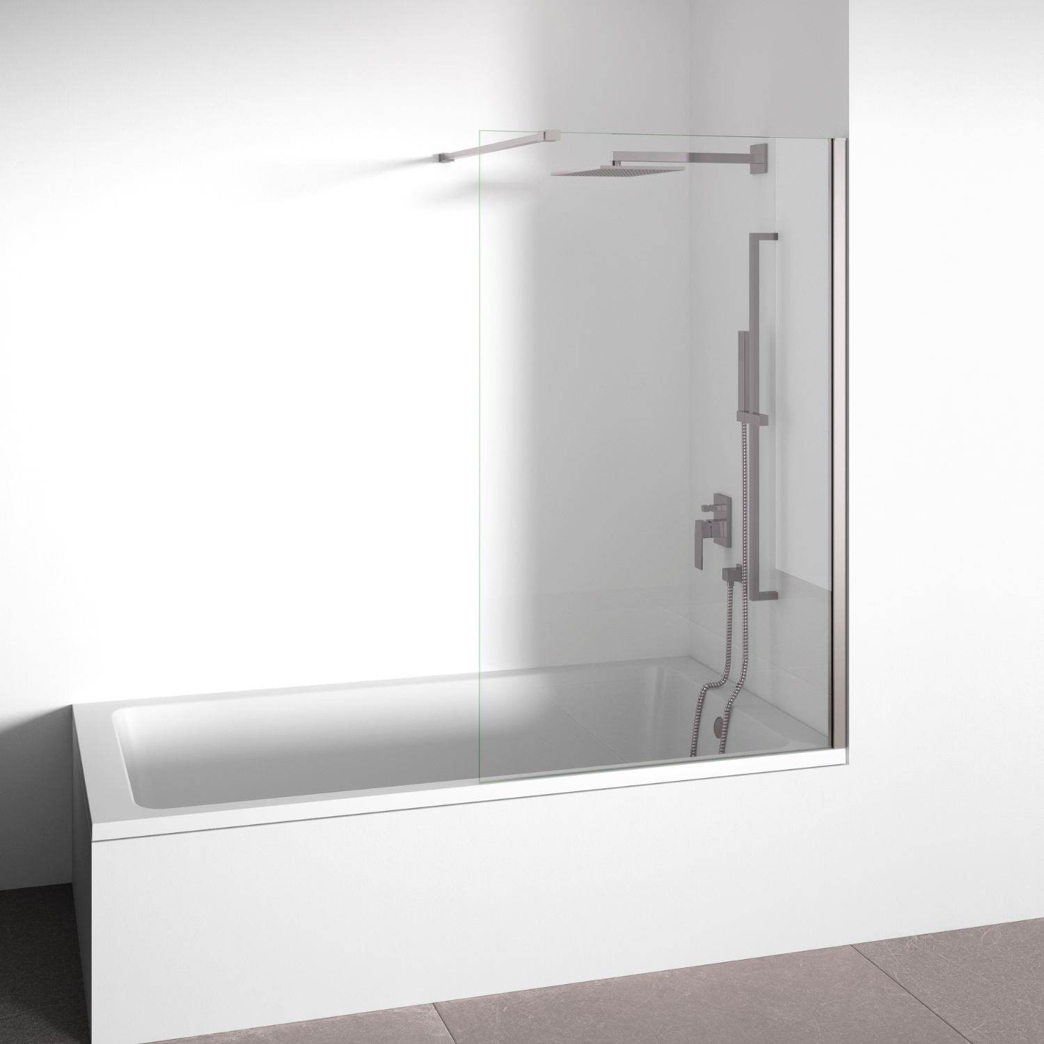 BELLOBATH Mampara de bañera frontal panel fijo - Transparente - Cristal templado 6 mm Antical - Negra Mate o Plata Brillo - Mampara bañera fija