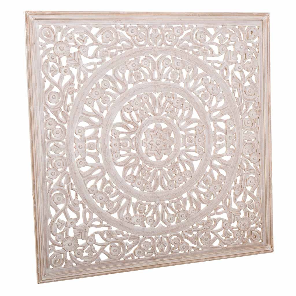 WANDERLUST DECO Panel de Madera Artesanal Blanco 120x120 Cm - Decoración de Pared
