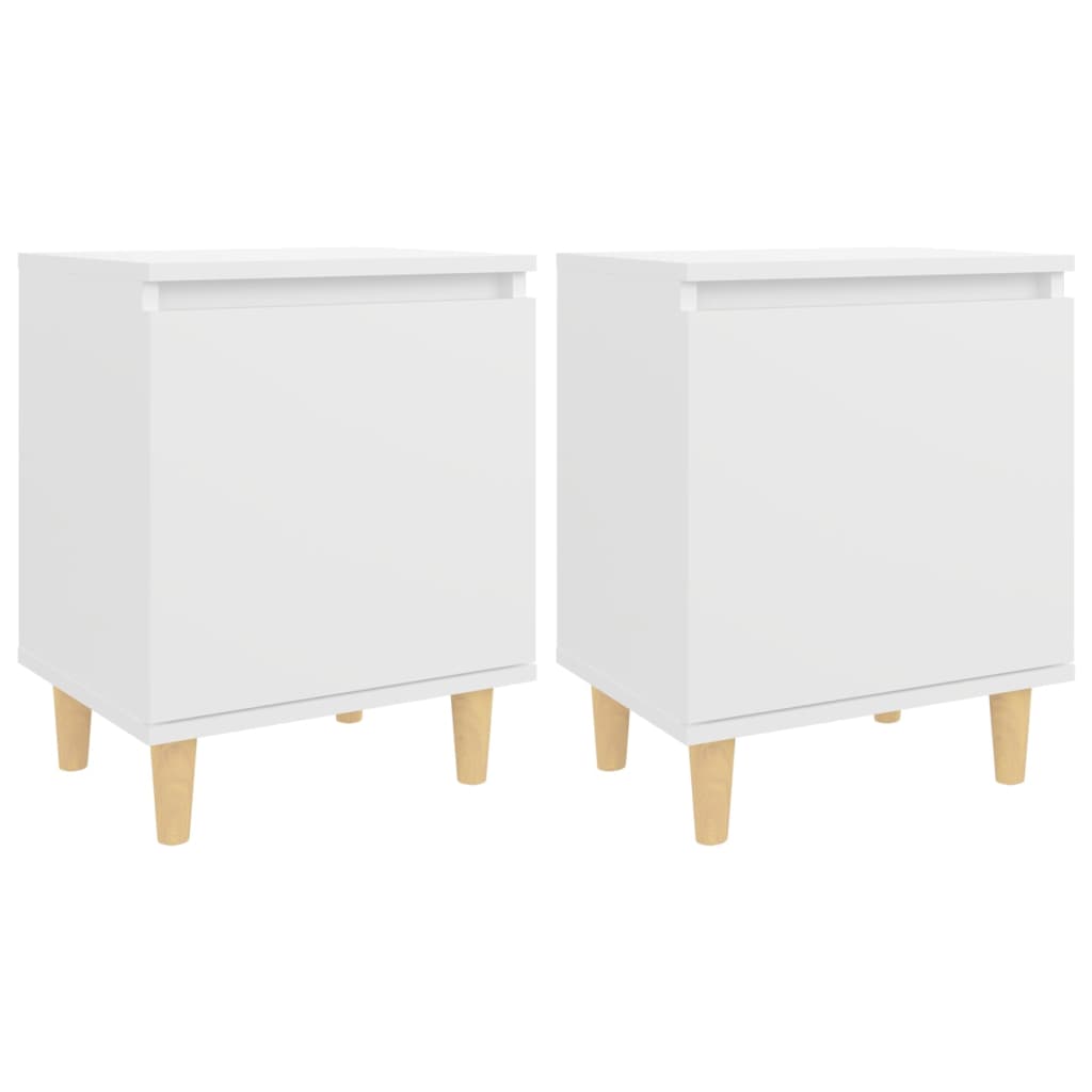 Vidaxl Mesitas de Noche 2 Unidades Patas Madera Maciza 40x30x50 Cm Blanco