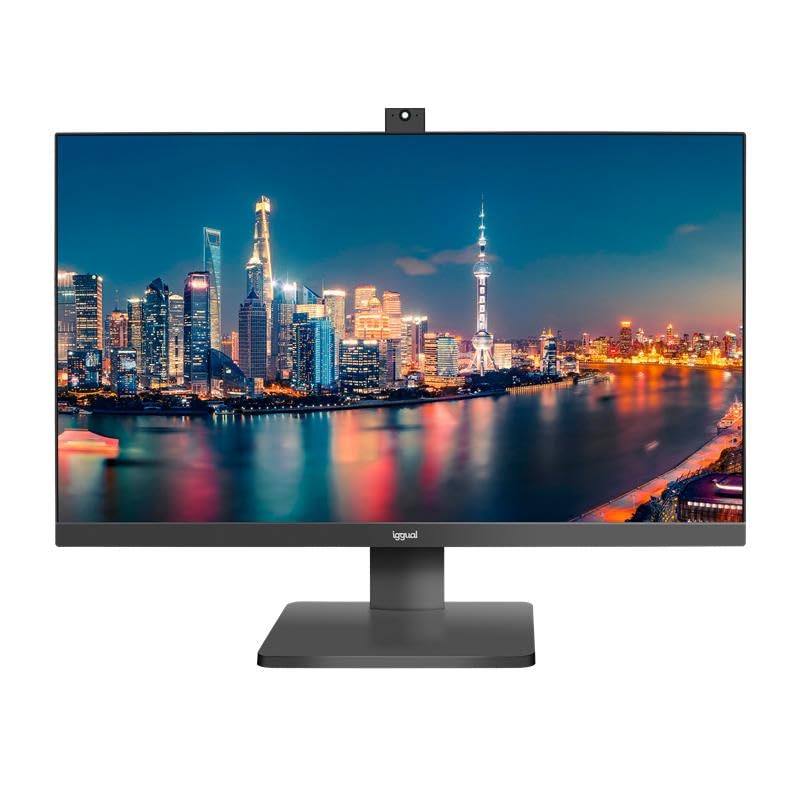 iggual -Monitor ML24WC 23,8 Pulgadas 16:9 -Full HD -Panel LED IPS 100Hz -Webcam Telescópica Incorporada Videoconferencias -Pantalla y Marco Ultrafinos -Inclinable - VGA HDMI (54,4x32,3X 4,2) cm