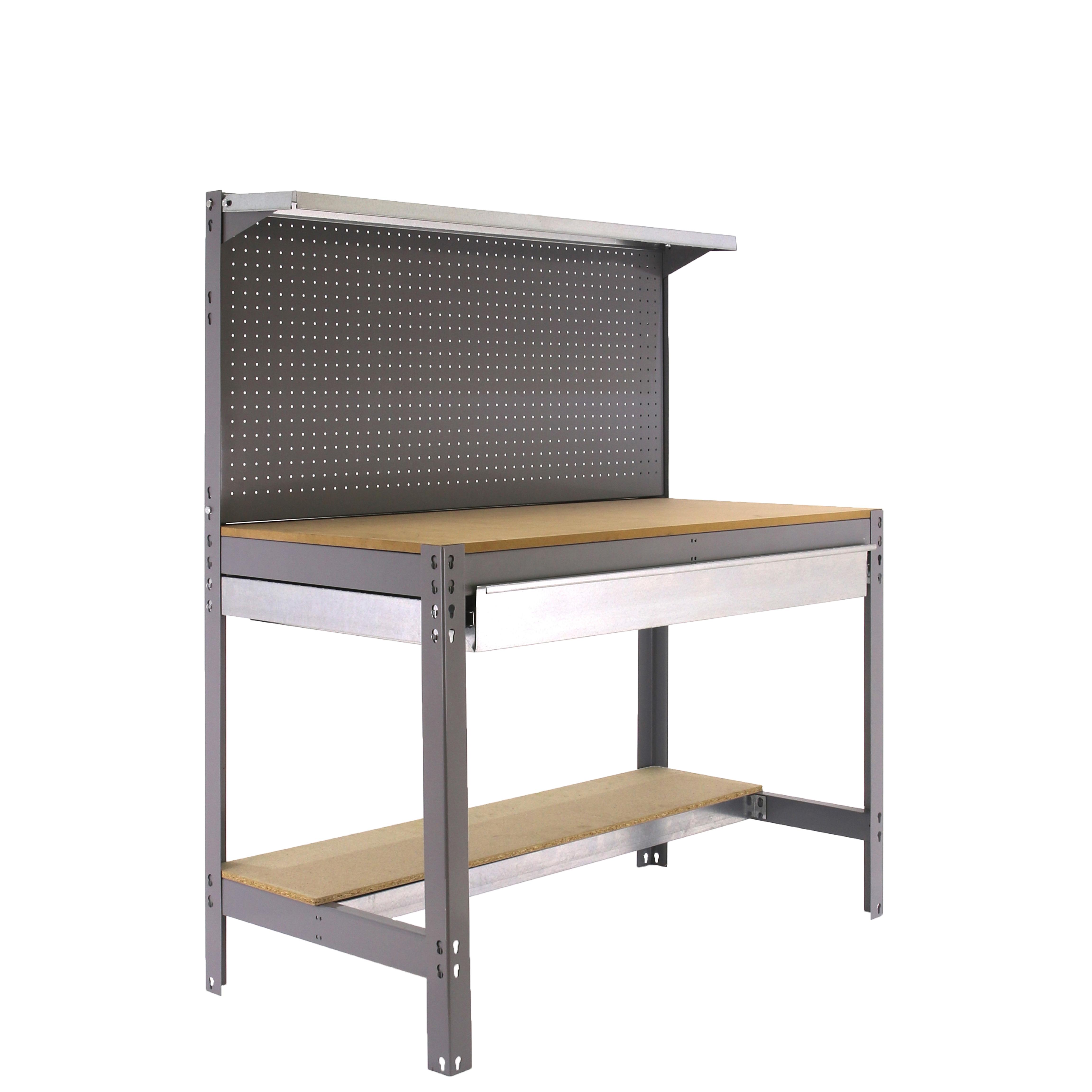 SimonRack Banco de Trabajo Taller, Capacidad Carga 400 kg, 1445x910x610 mm, Mesa de Trabajo, 1 Cajón, Gris/Madera - BT3