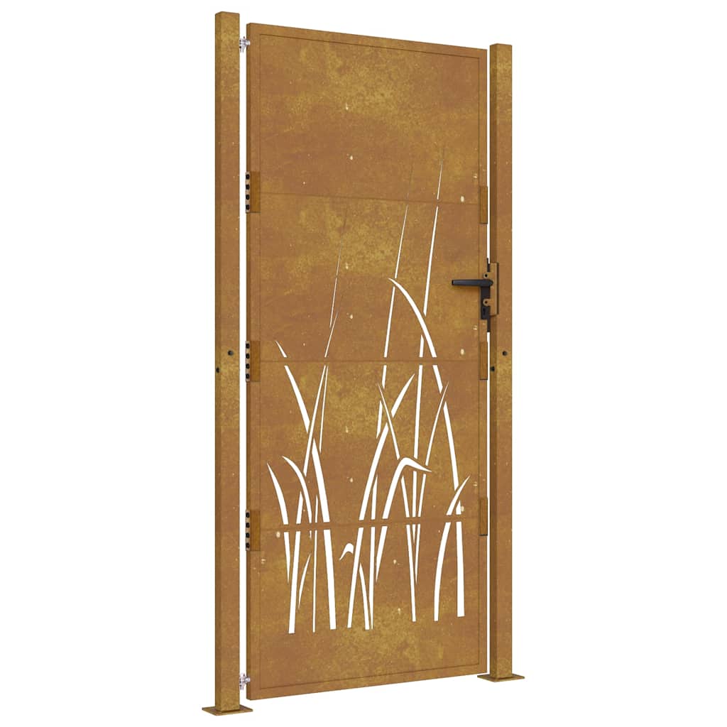 vidaXL Puerta de jardín 100x200 cm de acero Corten con diseño de hierba