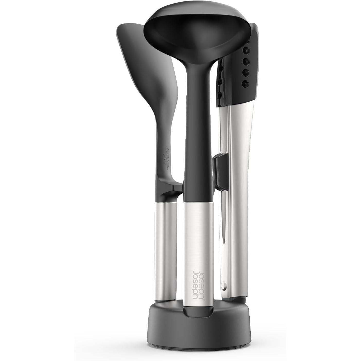 Juego de utensilios de acero inoxidable 3 piezas Joseph Joseph Elevate Fusion con soporte compacto, multicolor.