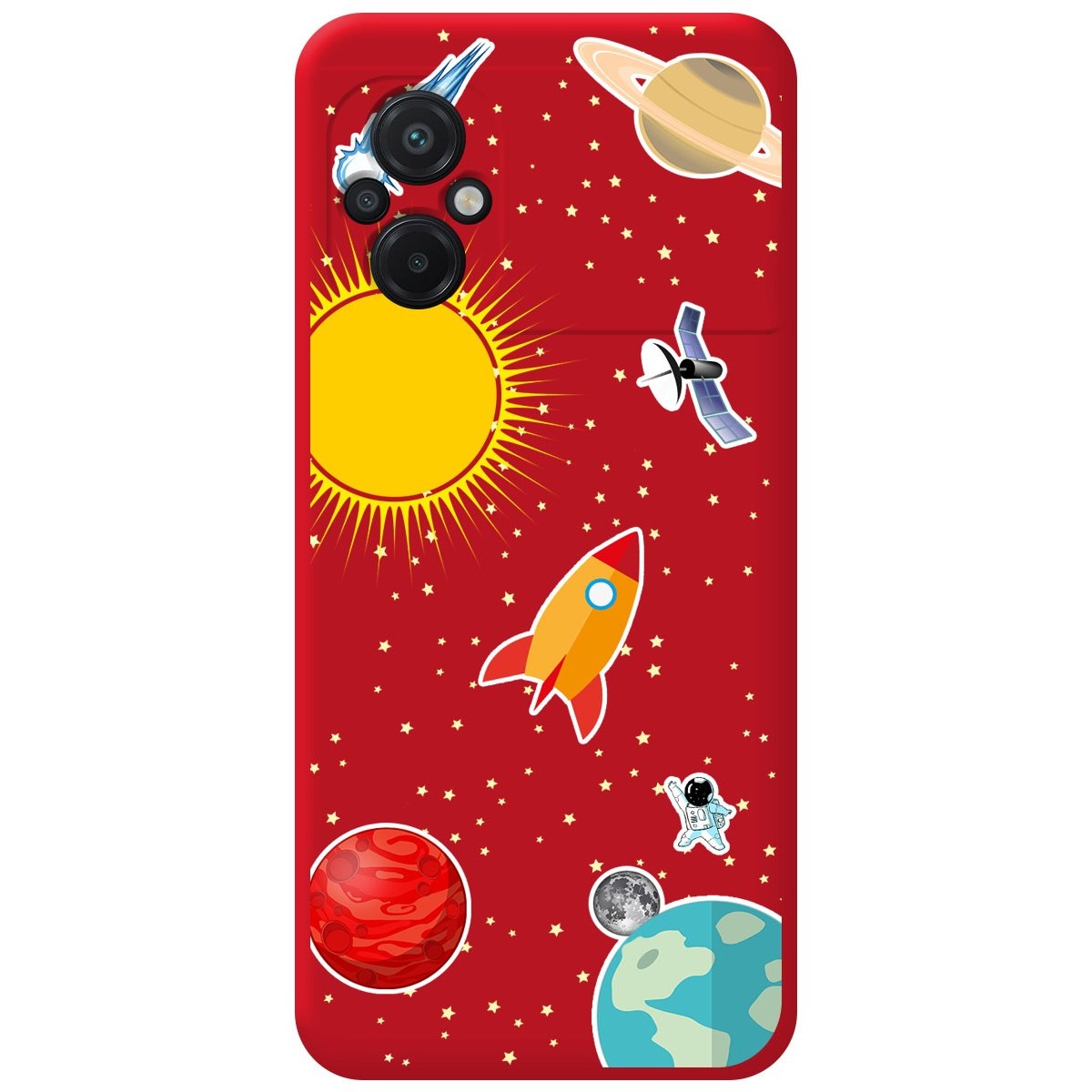Funda Silicona Líquida Roja para Xiaomi POCO M5 diseño Espacio Dibujos