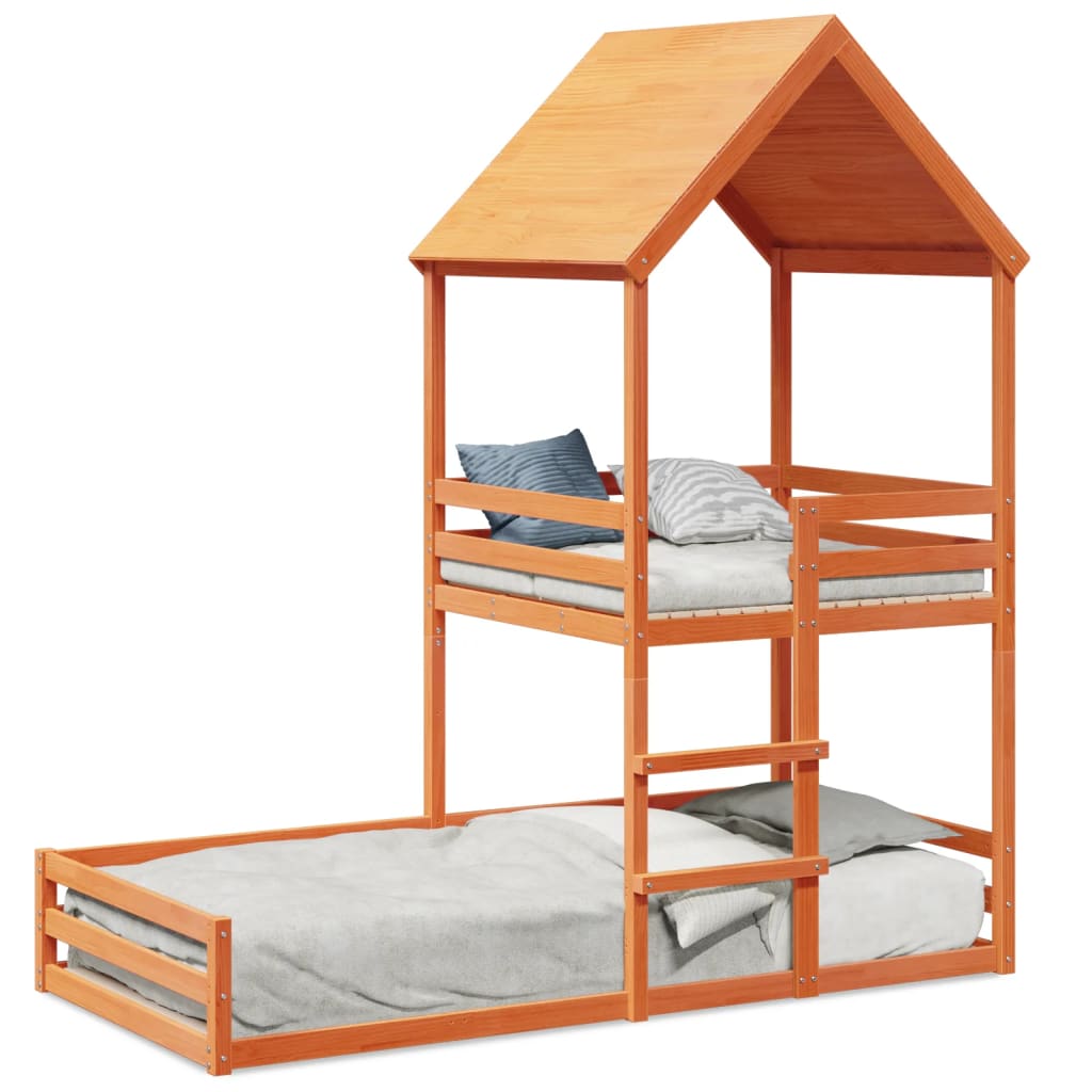 vidaXL Cama con techo madera maciza pino marrón 90x190 cm