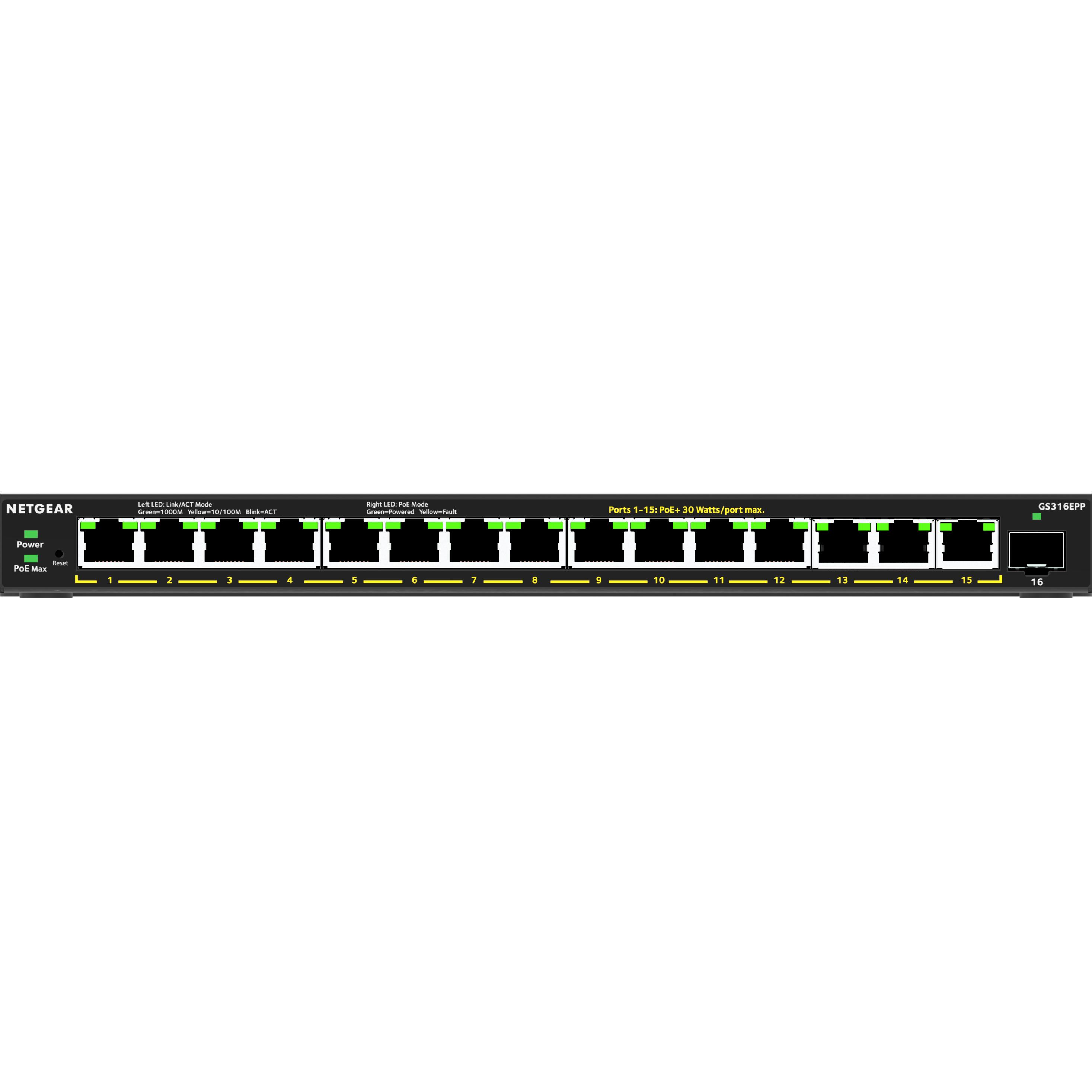 Netgear GS316EPP-100PES switch Gestionado Energía sobre Ethernet (PoE) Negro
