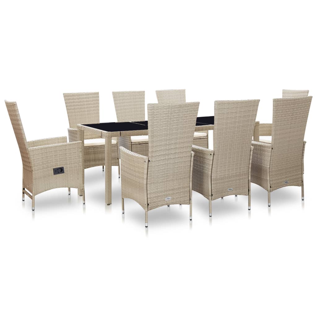 vidaXL Set comedor de jardín 9 piezas y cojines ratán sintético beige