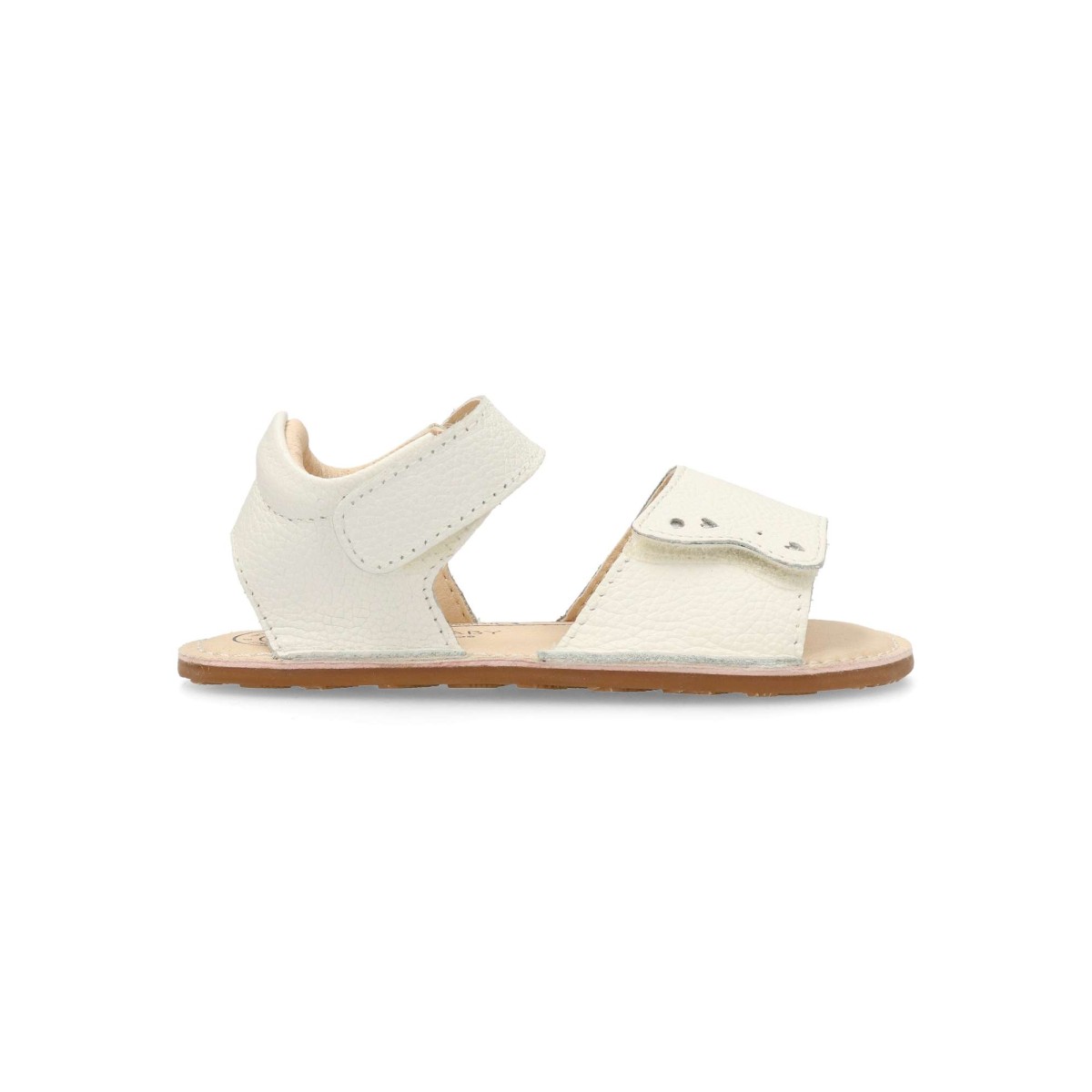 Conguitos - Sandalias barefoot para niña Conguitos con puntera ancha y zero drop, en piel napa 100 % blanca con detalles troquelados de corazón