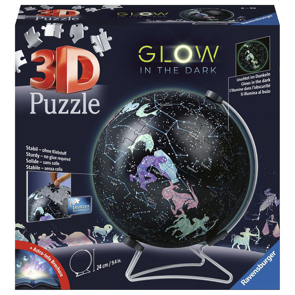 RAVENSBURGER PUZLE 3D GLOBO TERRÁQUEO DE ESTRELLAS QUE BRILLA 180 PIEZAS, 11544, TIENDA CON LICENCIA OFICIAL