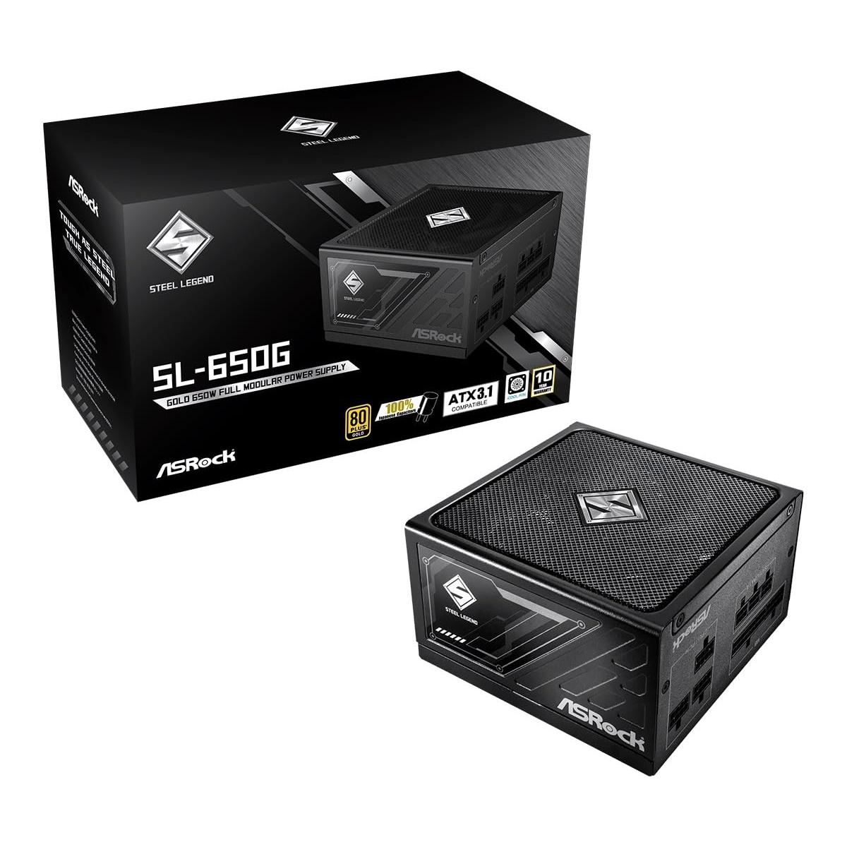 Fuente ALIMENTACION ASROCK CL-650G,PSU,650W,80 Plus Gold,120MM,Active PFC,PCI-E (6+2 Pin) x4,SATA (5 Pin) x4