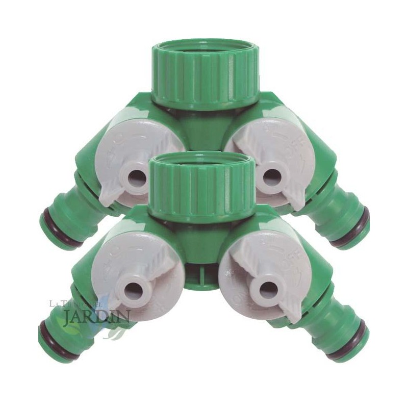 SUINGA Conector Rápido de Manguera 2 Vías | Pack 2 Adaptadores Bifurcadores para Grifo 3/4" | Doble Salida para Riego por Goteo