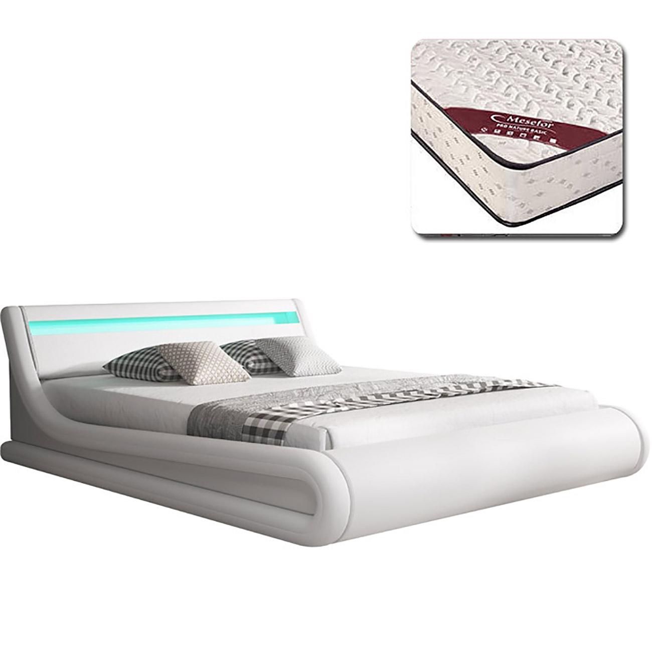 MB Muebles Bonitos - Cama de Matrimonio  con Colchón, Canapé, Cabecero, LED, Madera y Polipiel, Más Colores y Medidas, Modelo Parisina