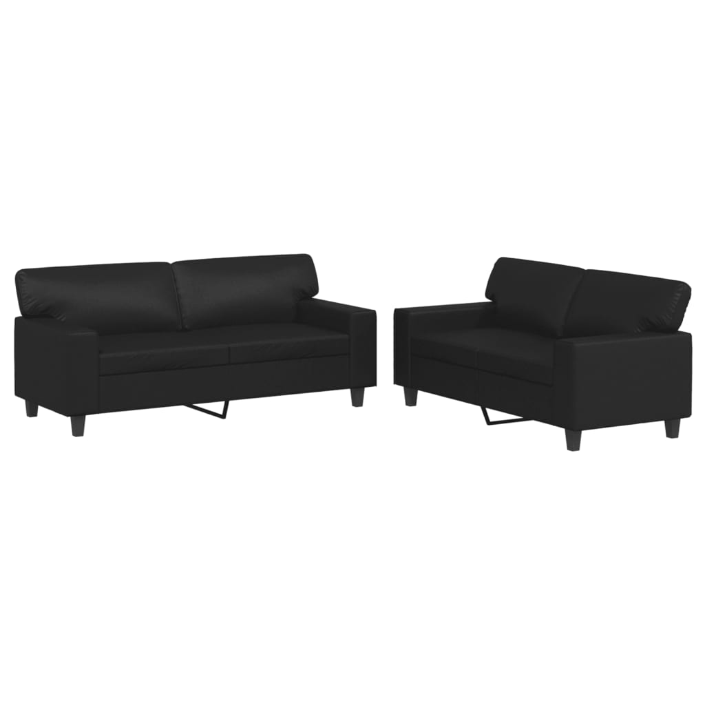vidaXL Juego de sofás 2 piezas cuero sintético negro