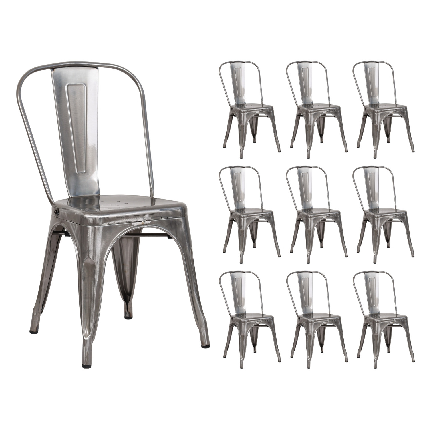 Pack 10 Sillas Apilables Industriales de Acero 45x45x85cm Thinia Home