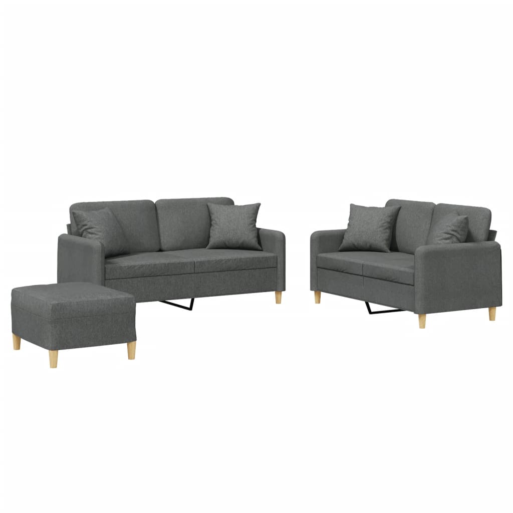 vidaXL Juego de sofás con cojines 3 piezas tela gris oscuro