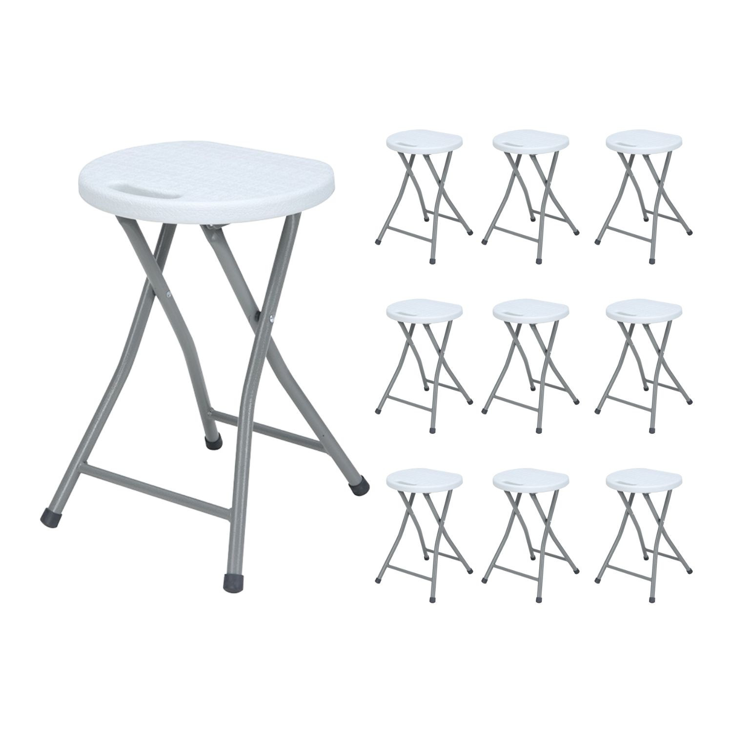 MegaPack 10 Taburetes Plegables de Resina y Acero 31x45cm Blancos 7house