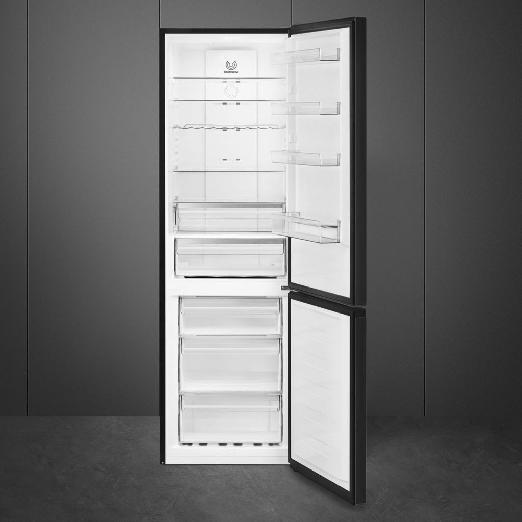 Smeg - Frigorífico combi RC20KDND No Frost alto 200 cm, 331 L (235 L frigorífico + 96 L congelador), color negro, clase energética D