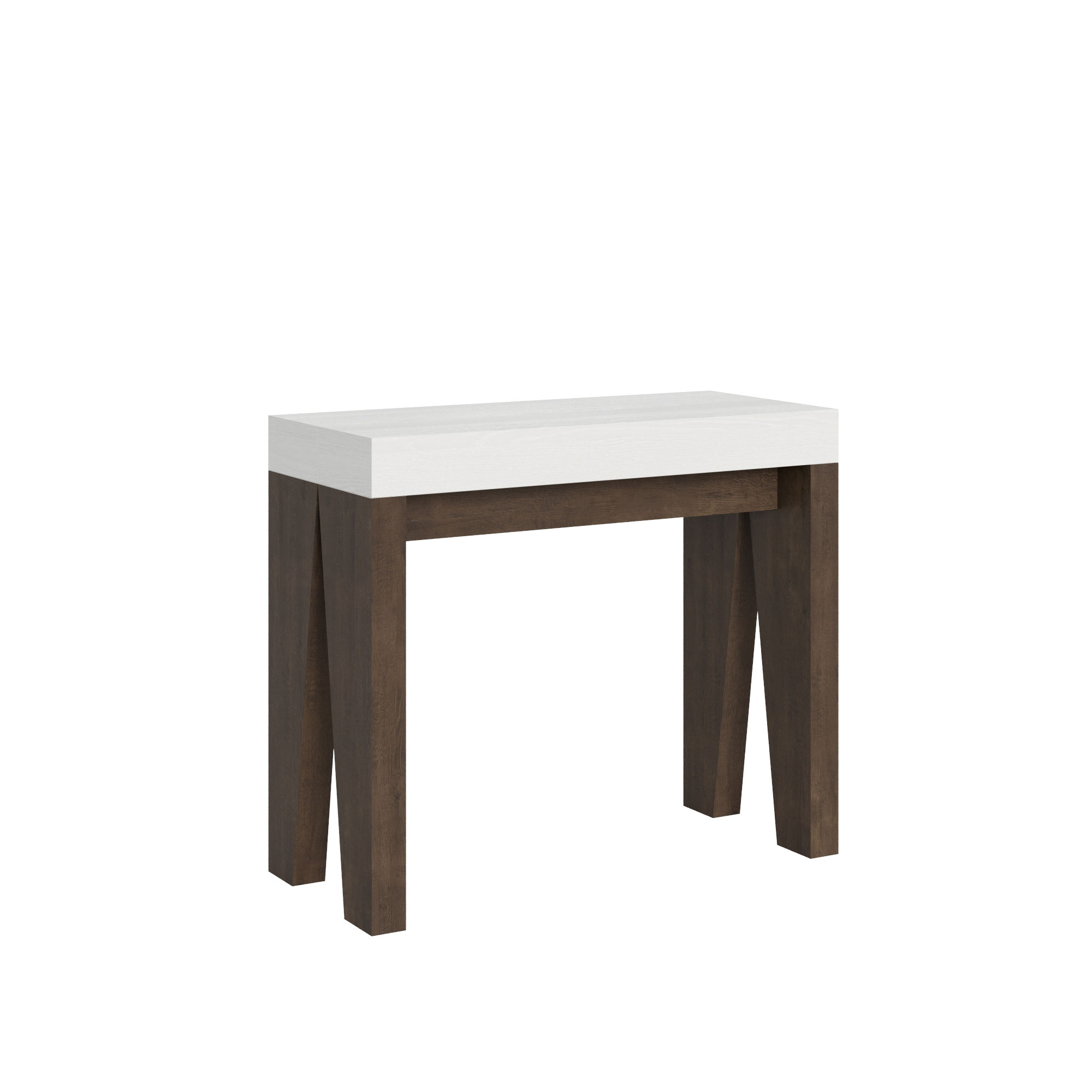 Consola extensible 90x40/196 cm Naxy Mix Tablero pequeño Fresno blanco - estructura Nogal - Itamoby