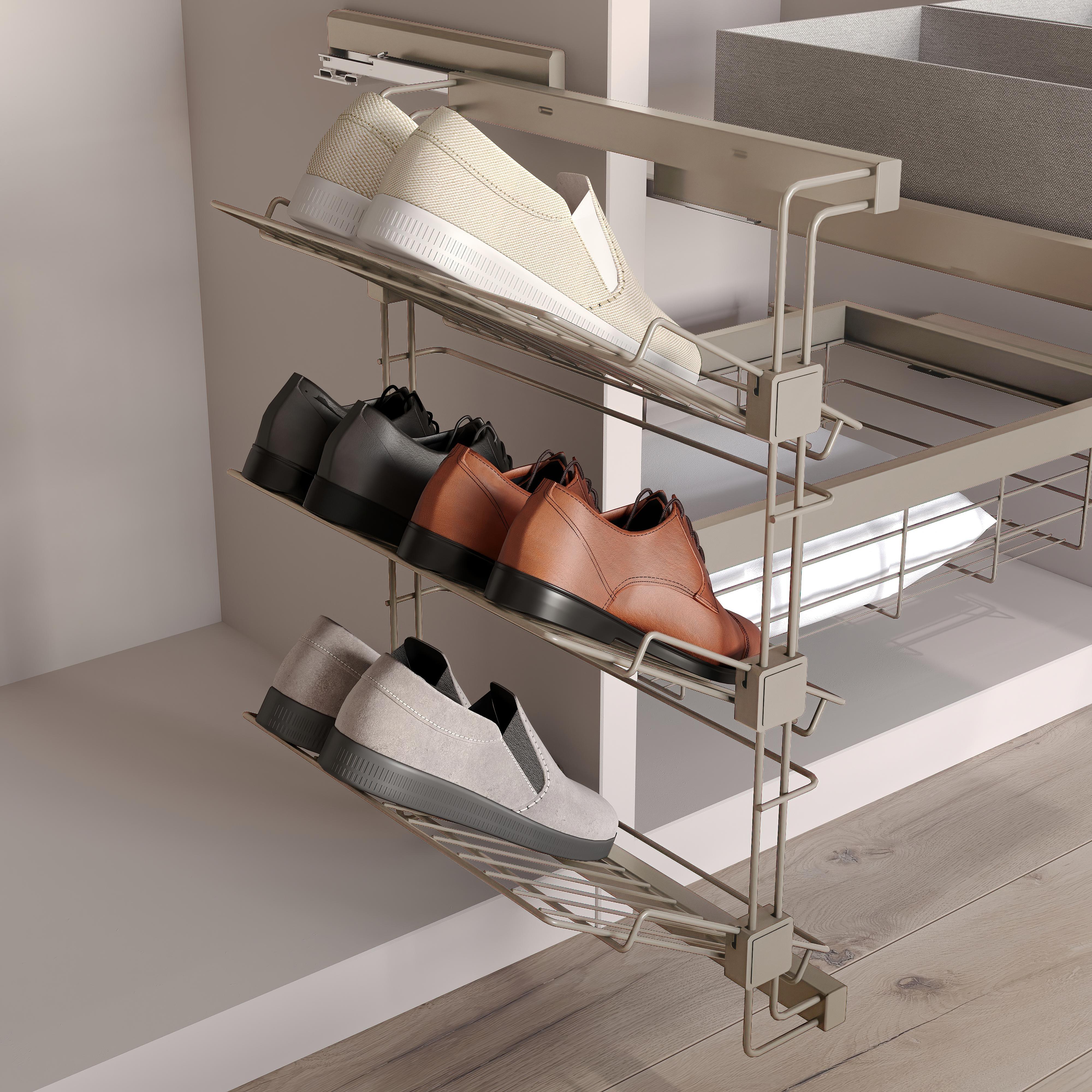 Zapatero lateral extraíble para armarios y vestidores hack, derecha, acero, pintado color gris piedra